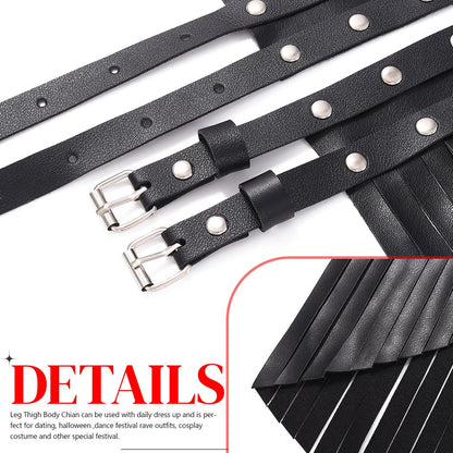 Zoestar Cowgirl Fringe Belt Leather Black Waist Tassel Belts Rave Accessories for Women