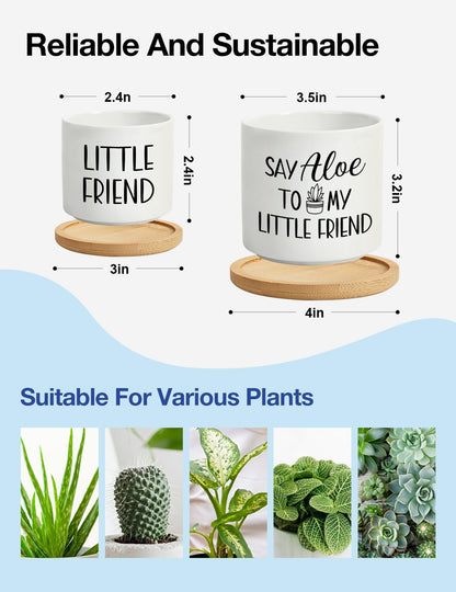 Cgvovgr Say Aloe to My Little Friend Small Planter Pot, Funny Succulent Planter Pots Set of 2, Windowsill Decor Indoor, Small Succulent Pots for Women Plant Lovers, 3.5 inch (Plant Not Included)