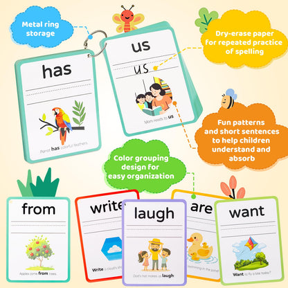 DEGIDEGI Big Size Sight Words Flash Cards Kindergarten, 250 Dolch Sight Words Game with 5 Levels, Preschool Toddler Flash Card for Writing Reading Spelling Game, Educational Learning Toy for Kid Age 3
