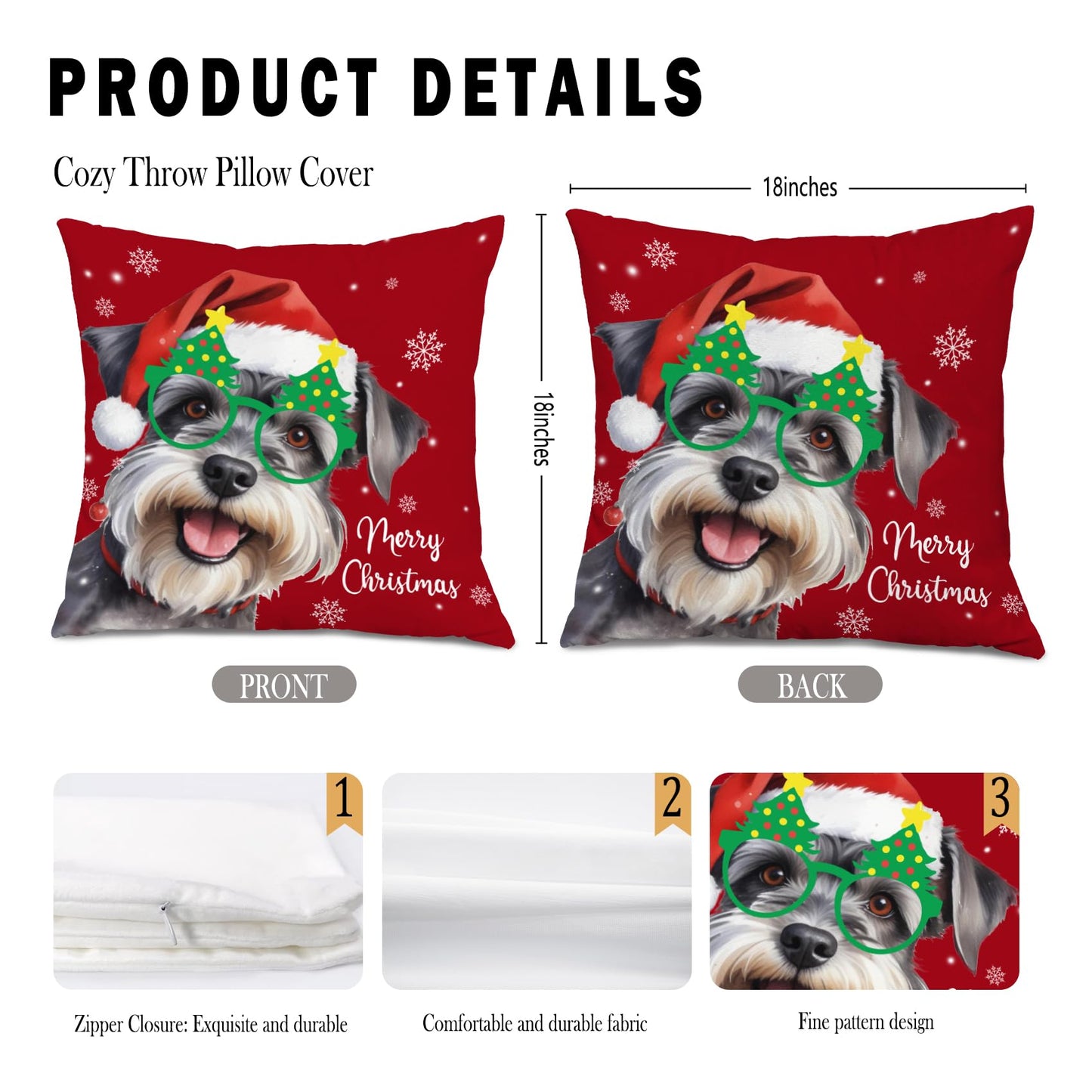 sdfkmlcdl Christmas Schnauzer Pillow Covers 18x18, Schnauzer Gifts for Women Men, Merry Christmas Dog Snowflake Decorative Throw Pillow Covers for Home Bedroom Living Room Sofa
