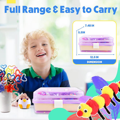 SMILESSKIDDO Arts Craft Supplies for Kids - 1000+ PCS Toddler DIY Craft Art Supply Set, Portable 3 Layered Folding Storage Box School Craft Projects - Gifts for Girls Crafts for Girls Ages 4-8 8-12