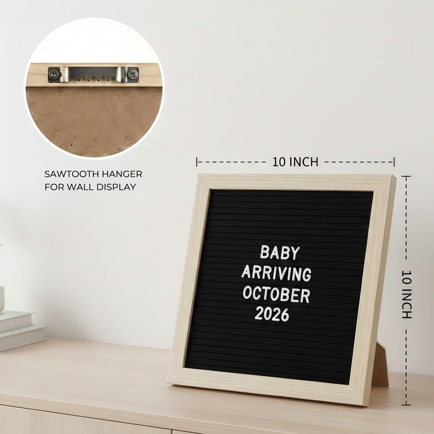 C CRYSTAL LEMON Black Felt Letter Board 10x10in, Baby Announcement Sign & Pregnancy Announcement Board, 336 Pre-Cut Letters, Wooden Frame, Felt Letter Board for Milestone Photos, Wall Mount or Stand