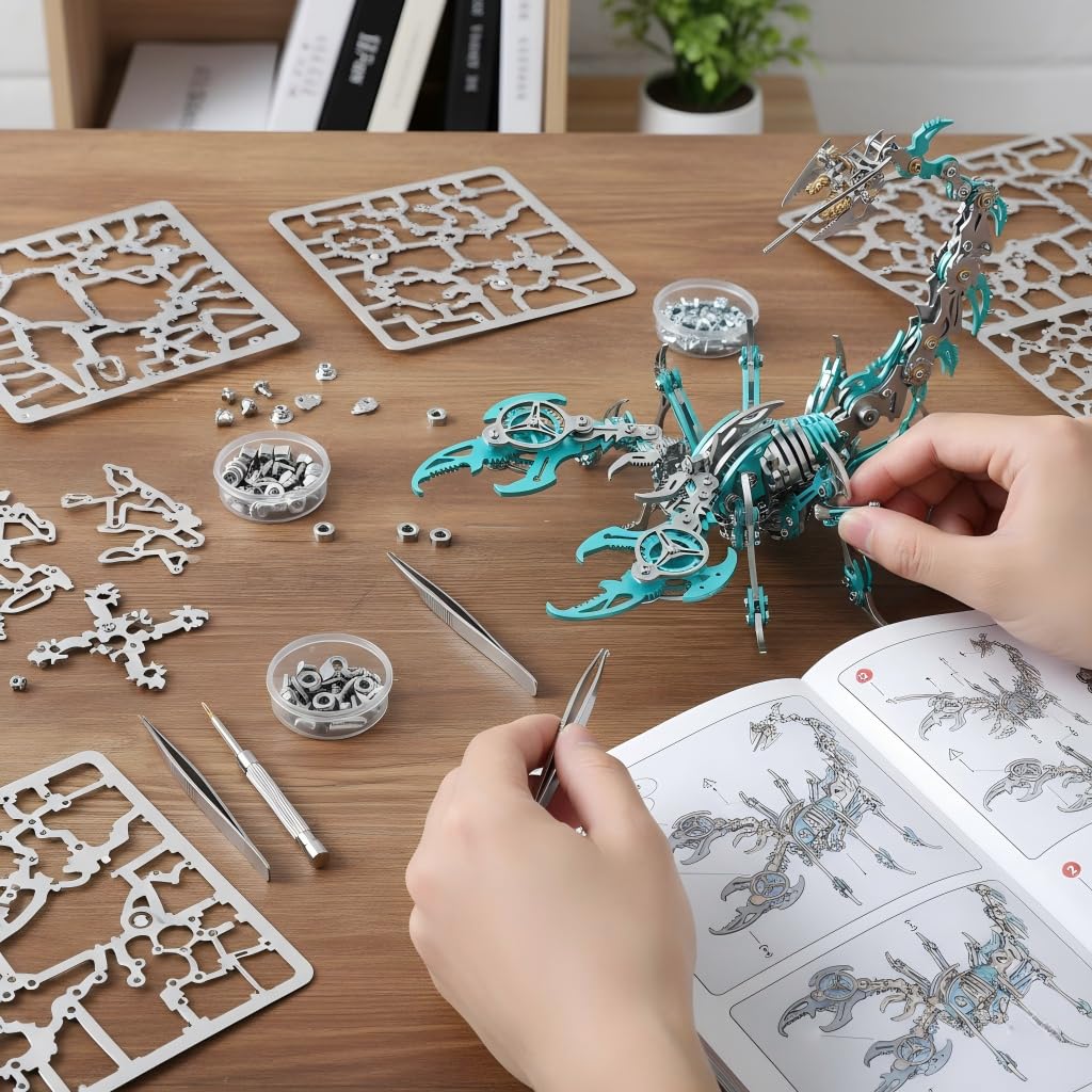 Scorpion 3D Metal Puzzles for Adults, 454PCS Stainless Steel DIY Mechanical Metal Model Kits, No Glue Assembly with Movable Joints, Challenging Metal Building Kit Desk Decor Gift (Green)