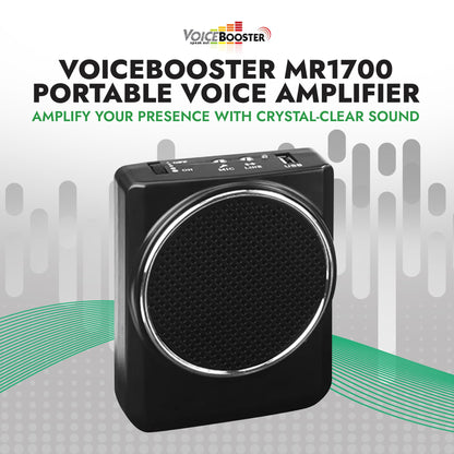 Voicebooster Portable Voice Amplifier for Teachers - 12W Rechargeable Portable Speaker with Microphone Headset for Classroom, Tour Guide, Public Speaking, Built-in MP3 Player & FM Radio - Black MR1700