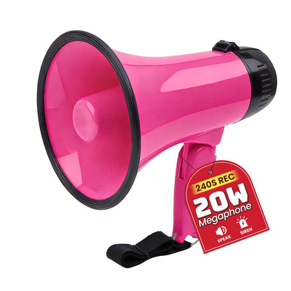MyMealivos 20W Megaphone Bullhorn, Built in Siren & 240s Recording, 5.4"×8.6" Portable Megaphone with Volume Control Cover Up to 300 feet+ for Indoor and Outdoor Activities(Deeppink)