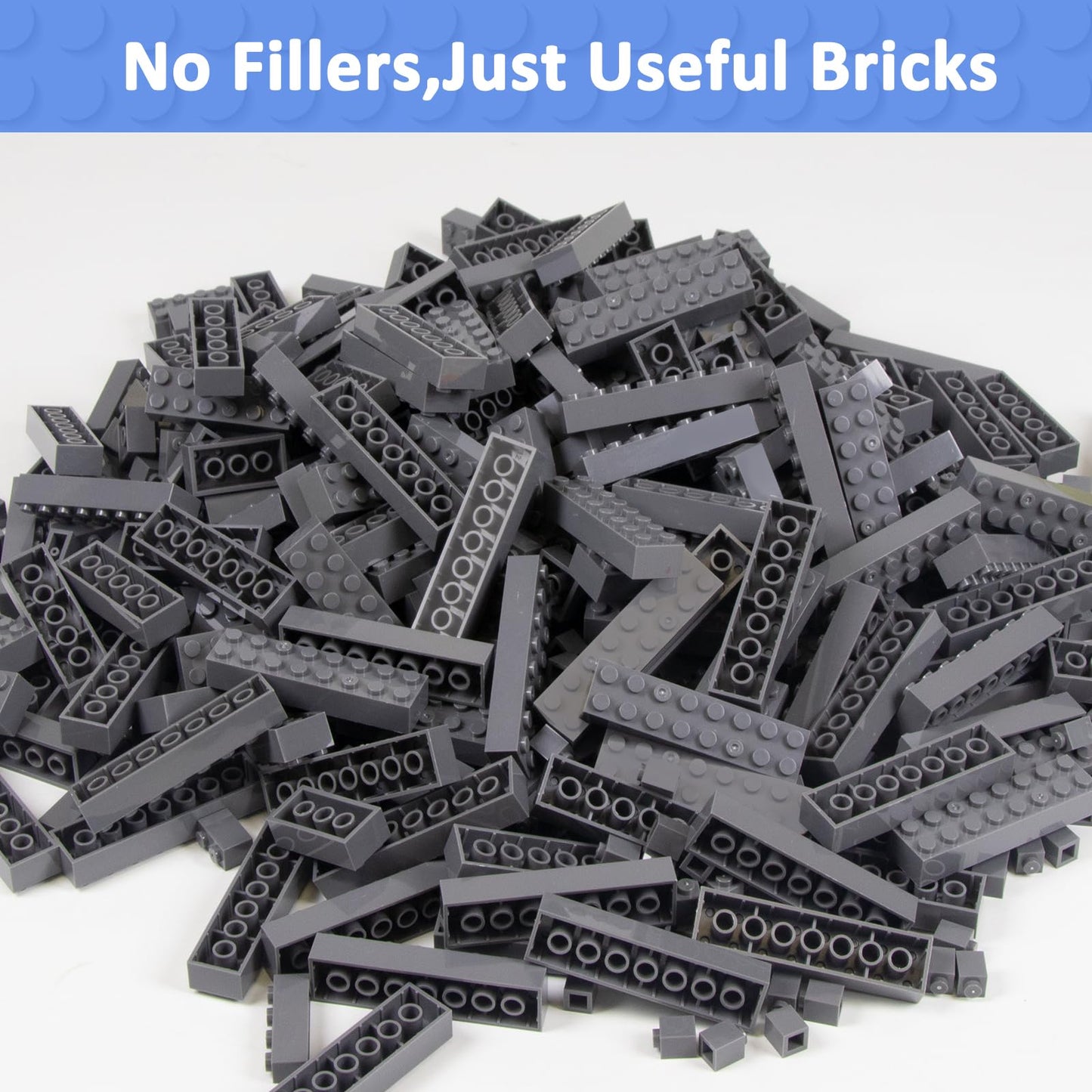 Cabeeskii 560 Pieces Dark Grey Classic Building Blocks Bulk with 2 Base Plates, Building Bricks in 7 Size, Compatible with All Major Bricks, for Kids & MOC Lovers