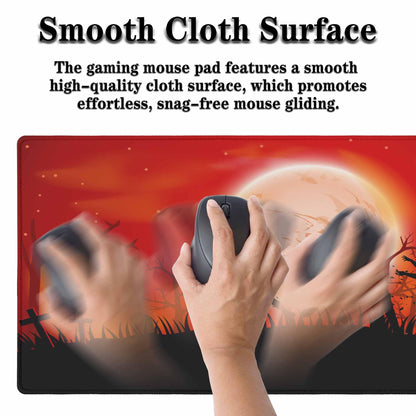 Y YIHANGBEST Zombie Apocalypse Mouse Pad Keyboard Mat Red Sky Full Moon Leafless Trees and Crosses Black Bats Large Gaming Mousepad for Desk,Computer,Office 35.4"X15.7"