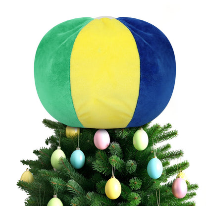 Summer Beach Ball Tree Topper, 8” Rainbow Beach Ball Tree Decor, Plush Stuffed Summer Tree Topper for Christmas in July Pool Beach Luau Hawaiian Themed Tropical Party