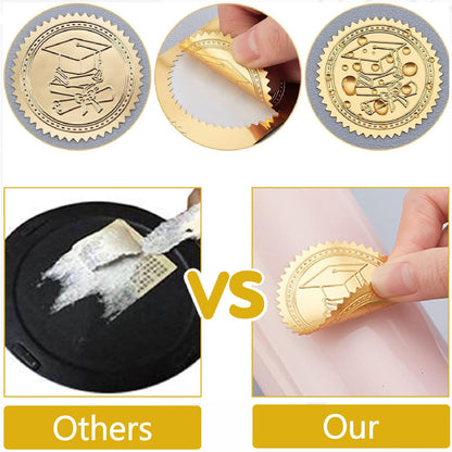 CRASPIRE 408Pcs Graduation Cap Books Certificates Official Gold Foil Embossed Stickers 2" Self Adhesive Envelopes Seals Round Labels for Award Wedding Invitation Corporate Diplomas Gift Wrapping Decor