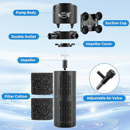 Aquarium Filter, Fish Tank Filter 4-in-1 for 30-80 Gallon Tanks, Submersible Internal Filter with Wave-Maker, Oxygenation & Adjustable Air Flow for Freshwater/Saltwater/Turtle Tanks (12W)