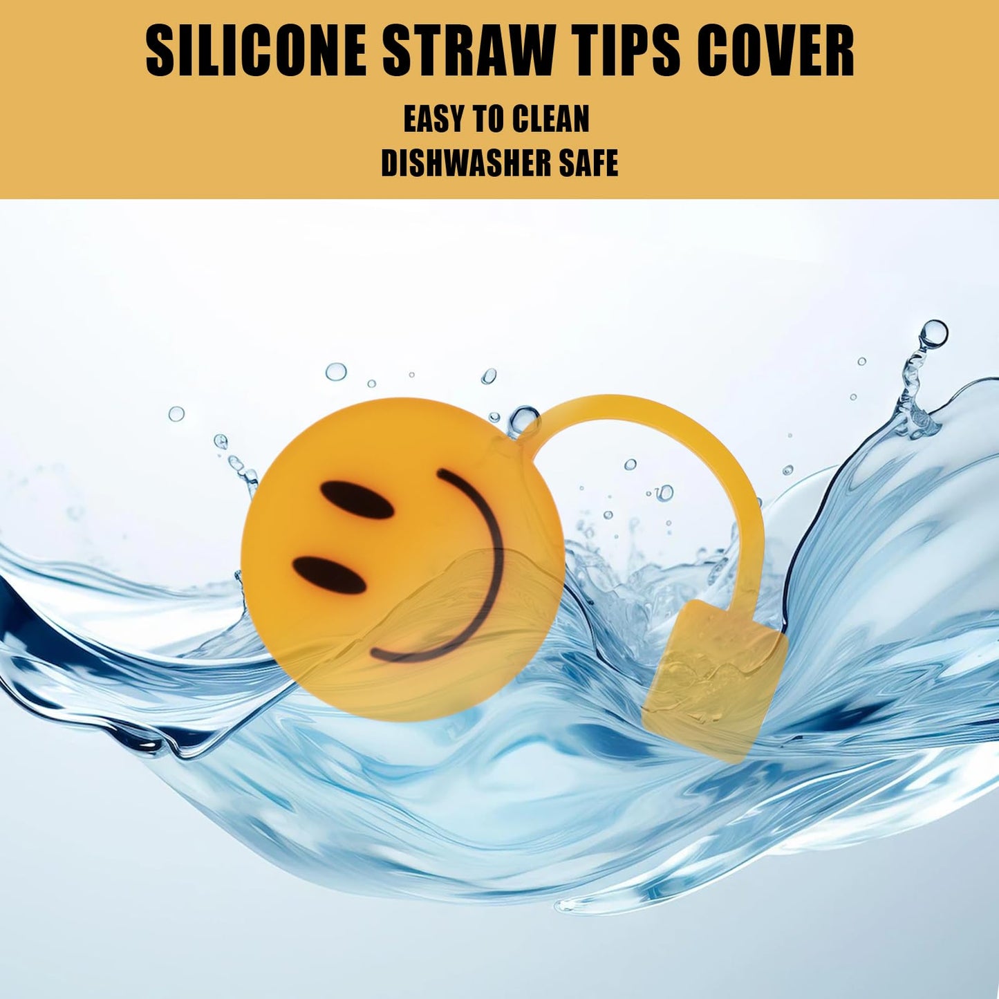 Whaline 6 Pcs Groovy Smile Face Straw Covers 0.4 Inch Silicone Reusable Round Straw Topper Double Sided Pattern Straws Tip Covers for 30 & 40 Oz Tumbler with Handle