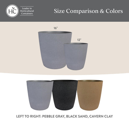 The HC Companies Santa Fe Round Self-Watering Pot - Lightweight Plastic Planter for Herbs & More - Durable Plant Pots for Indoor Plants & Outdoor Plants (12” Pebble Gray, Pack 2)