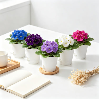 zople 5 Pack 5 Inch African Violet Pots Self Watering, Self-Watering Planters with Drainage Holes & Reservoir, White Plastic Pots for Indoor Outdoor Plants, Succulents & Flowers