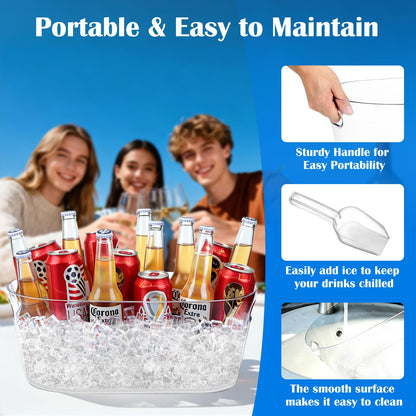 Ice Buckets for Parties 2 Packs, 15L Large Ice Bucket with 2 Scoops, Clear Acrylic Plastic Tub for Home Office Fridge Storage, Supplies for Champagne, Beer, Cocktail on Mimosa Bar Drinks and Parties