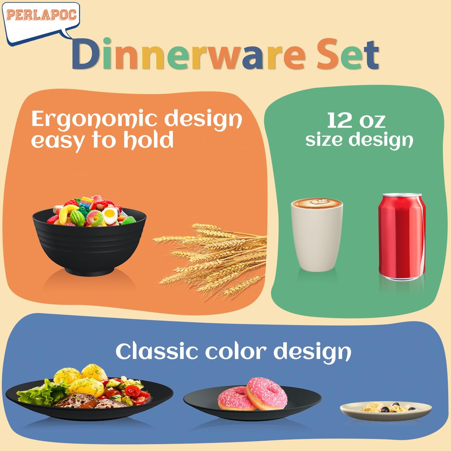 Wheat Straw Dinnerware Set 40-Piece Service for 8 Unbreakable Dishes Set Plates and Bowls Sets Drinking Glasses Microwave Safe Dish Set Lightweight Dinnerware Set for Home & Kitchen - Yellow