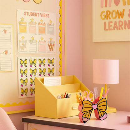 Tenceur Pencil Bow Pen Holder for Desk Large Capacity Bow Pencil Holder Coquette School Supplies Set Desk Organizer Cute Teacher Office Decor Makeup Brush Holders Back to School Gift for Girls Women