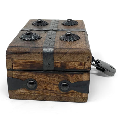 Nautical Cove Treasure Chest Wooden Box with Antique Iron Lock and Skeleton Key (X-Small 5 x 3 x 2) - Storage and Decor – Pirate Wooden Treasure Chest, Decorative Box with Hinged Lid,