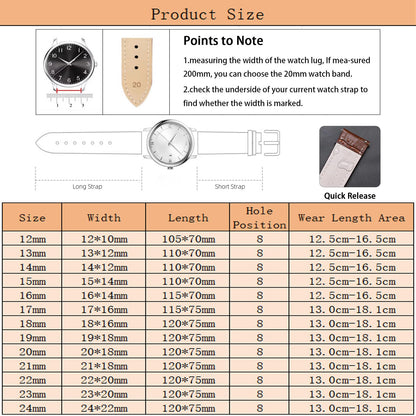 Nizonlaie Watch Bands Quick Release Genuine Leather Strap Alligator Grain Calfskin Watch Business Casual Universal Straps Wides 12mm 14mm 15mm 16mm 17mm 18mm 19mm 20mm 21mm 22mm 24mm for Men Women