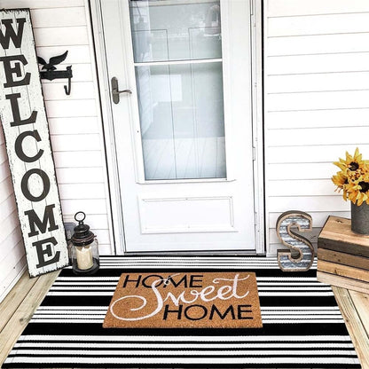 KaHouen Black and White Striped Rug (27.5 x 43 Inches),Black and White Outdoor Rug, Hand-Woven Striped Rug Indoor/Outdoor Area Rug Front Door Floor Mat for Farmhouse/Porch/Living Room.