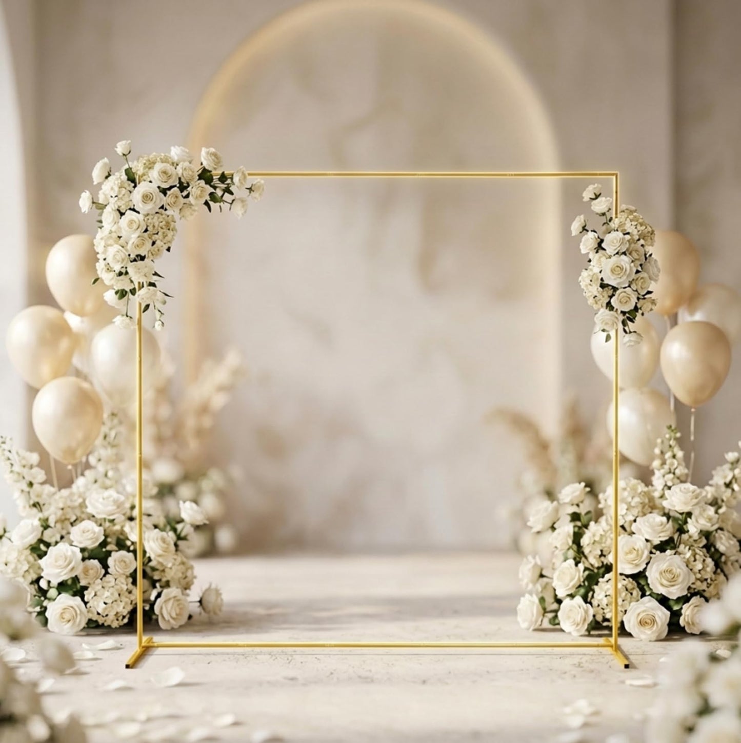 CHUN QIANG CAI DESIGN Metal Wedding Arch Backdrop Stand 6.6x5 FT Gold Square Balloon Arch Frame for Wedding, Birthday Party, Baby Shower Ceremony Decoration