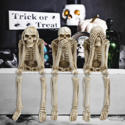 Newman House Studio Halloween Statues No-Evil Skeleton Collectible-Figurines - Realistic Skull Decorations See Speak Hear No Evil Home Decor Set of 3, 2.3L x 4W x 4.3H inch
