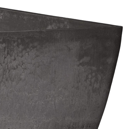 PSW Pot Collection 16x13 inch Plastic/Stone/Wood Composite Square Planter – No Drainage Hole (Drillable), Modern Indoor/Outer Pot for Flowers, Foliage, Succulents, Fairy Gardens, Dark Charcoal