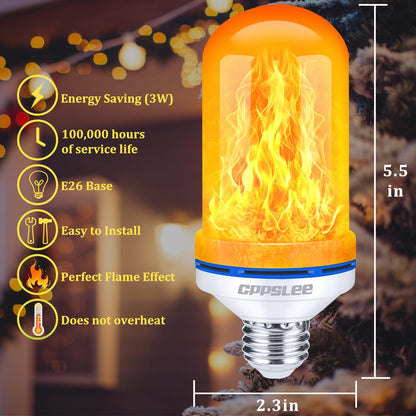 CPPSLEE Upgraded LED Flame Light Bulbs, 4 Modes Flickering Light Bulbs, E26 Base Fire Flame Bulb for Halloween Decorations Outdoor, Christmas Lights Patio Indoor Home Decor (Yellow, 2 Pack)