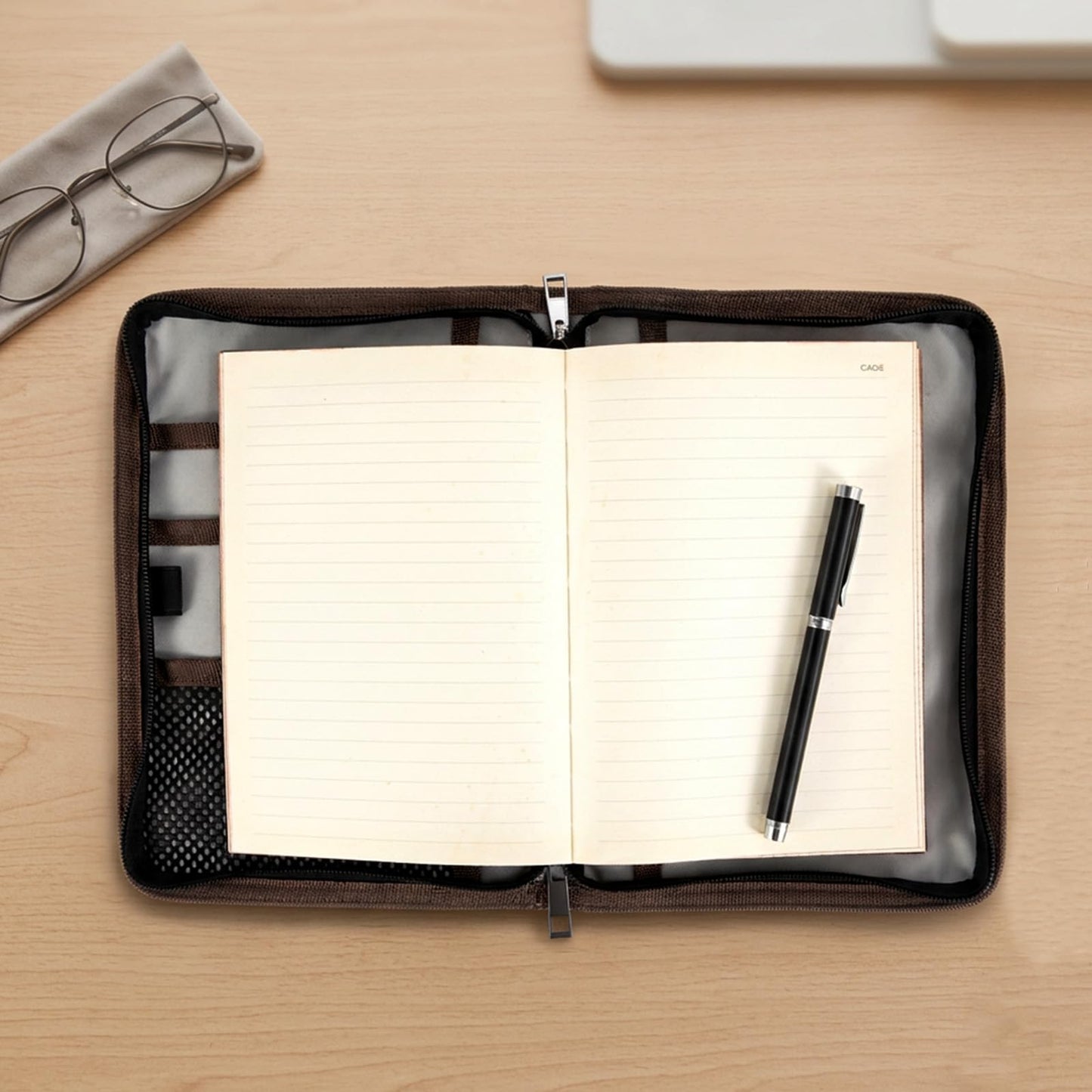 Hagsfire Zipper A5 Notebook Journal Planner Sketchbook Cover, Water Resistant Waxed Canvas Pocket Pocket Field Notes Cover for Journal Notebook Password Planner Book with Pen Loop (8.6"x6.9") (Brown)