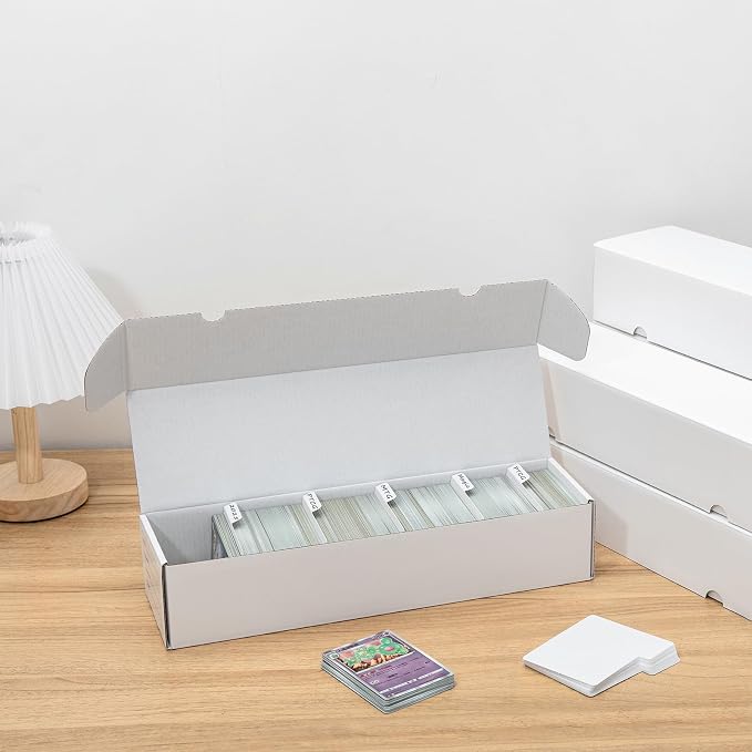 QINGUANG Trading Card Storage Box | 6 Pack • 1100 Count Bulk Card Storage Box | with Dividers | White Corrugated Cardboard Sport Card Organizer for Basketball Card/MTG/TCG/Magic Collection