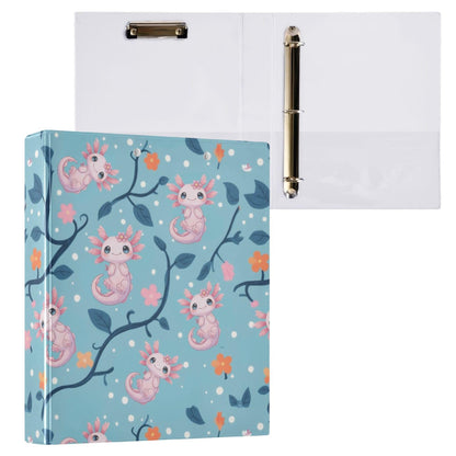Cute Pink Axolotl Round Ring Binders 1.5 Inch Aquatic Plant Amphibian Blue 3 Ring Clipboard Binder for Office School Work Supplies File Folder 200 Sheet Capacity