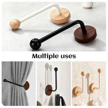 Earssa 2 Pack Adhesive Curtain Holdbacks no Drill Wood Curtain Tiebacks Wall Mounted Curtain Pull Backs Curtain Tie Backs for Drapes (Black)