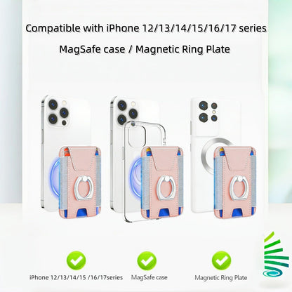 UPEWEFI for Magsafe Wallet, Slim Magnetic Card Wallet with Grip, 7 Cards Holder RFID Blocking, Ring Stand Stick on Wallet with Privacy Flap(Pink)