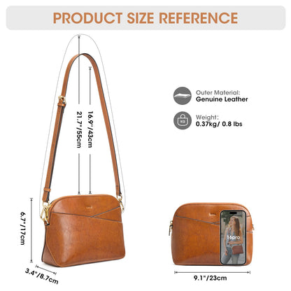 Kattee Leather Crossbody Bags for Women Trendy, Small Purses Handbags Shoulder Bag, Genuine Leather Cross Body Bag for Woman, Light Brown