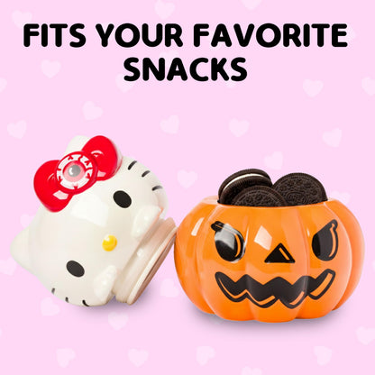 Silver Buffalo Sanrio Hello Kitty Halloween Pumpkin Jack O'Lantern 3D Sculpted Ceramic Cookie Snack Candy Jar (Medium)