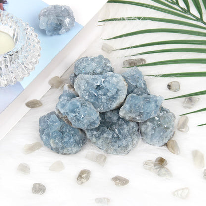 1.1lb Bulk Raw Celestite Cluster Rough Crystal-Natural Celestite Cluster Raw Stones Crystal for Tumbling, Cabbing, Fountain Rocks, Decoration, Polishing, Wire Wrapping, Wicca & Reiki Crystal Healing