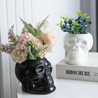 Tanvecle 2 Pcs Skull Planter Pots, Skeleton Vase/Bowl for Flowers, Succulent, Cactus and Candy, for Gothic Home Office Desk, Halloween and Day of The Dead Decorations - White and Black
