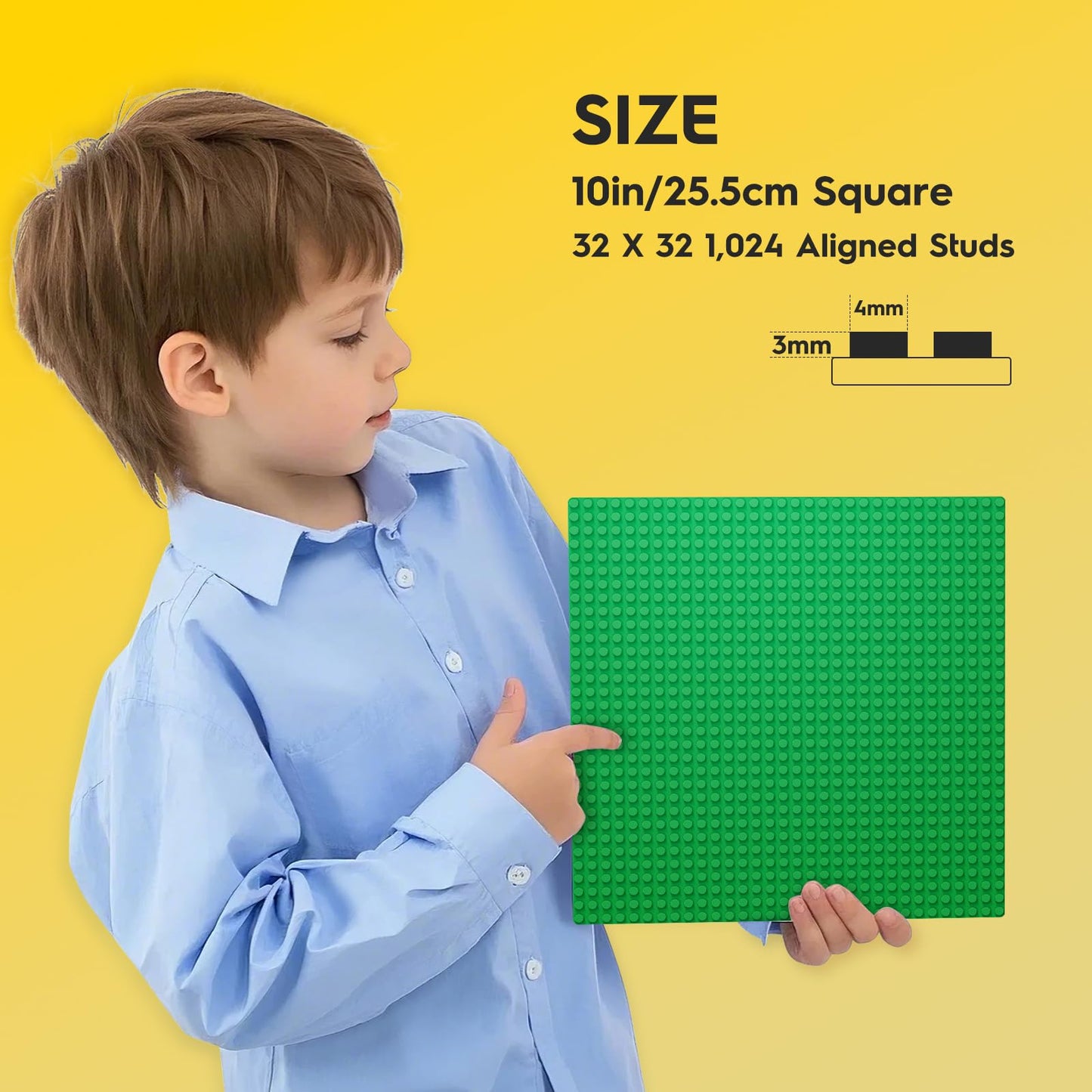 Pokiiulk Classic Baseplates Building Plates-Pack of 10 Large 10" x 10" Building Bricks,Compatible with All Major Brands,Perfect STEM Gift for Builders Age 3+ (Green)