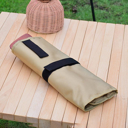 PWPAM Camping Tableware Storage Bag Picnic Cutlery Organizer Cooking Utensils Hanging Bag (Square, Khaki)