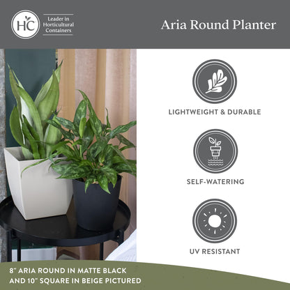 The HC Companies Aria Round Self-Watering Pot - Lightweight Plastic Planter for Herbs & More - Durable Plant Pots for Indoor Plants & Outdoor Plants (8" Glossy Black, Pack of 2)