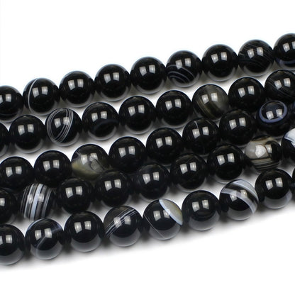 MJDCB Natural Black Striped Agate Round Loose Beads for Jewelry Making DIY Bracelet Necklace (4mm)