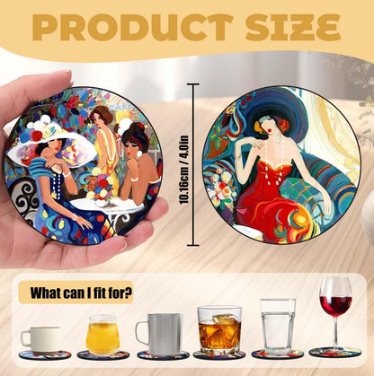 ABCHCHS Coasters Set of 12 - Abstract and Oil Painting Art Design - PU Leather Coasters for Drinks with Holder - Handmade Round Drink Coasters Set for Home Decor and Housewarming Gift