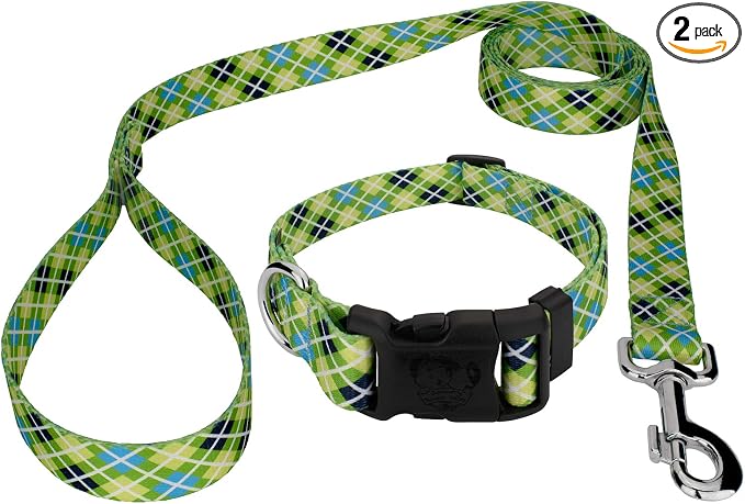 Country Brook Petz - Margarita Argyle Everyday Collar and Leash - Plaid and Argyle Collection Featuring Charming Designs (1 Inch, Extra Large)