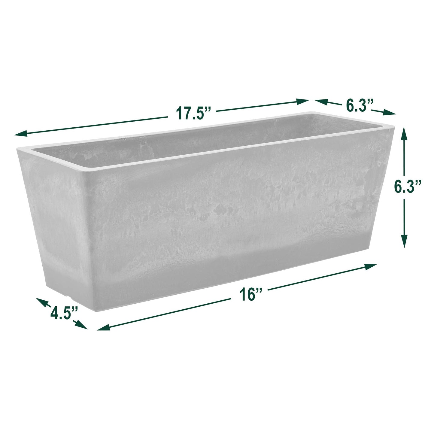 Arcadia Garden Products PSW U45CT Plastic/Stone/Wood Composite Simplicity Window Box, No Drainage Hole (Drillable), 17.5" x 7" x 6", Cement Color