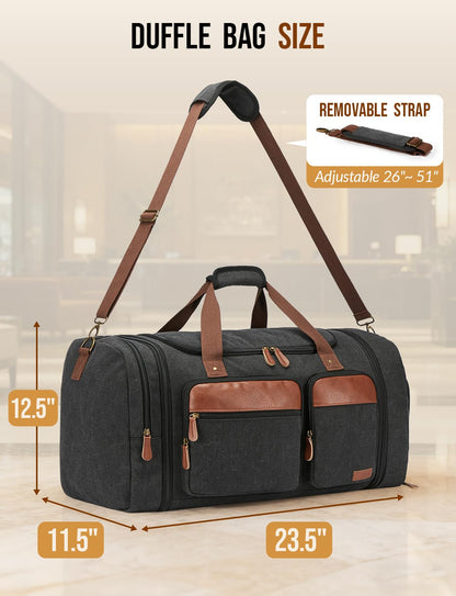Celvetch Canvas Duffle Bag for Travel 65L Expandable Travel Duffel Bags for Men Women Overnight Weekend Gym Bag with Shoes Compartment - Dark Grey(65L)