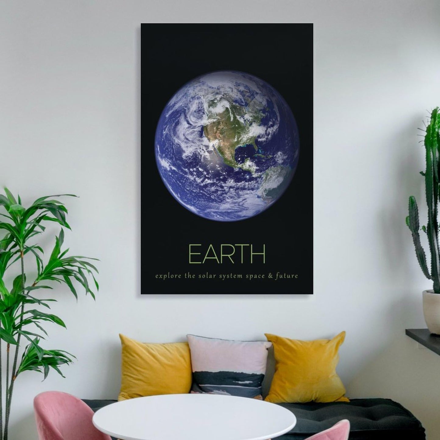 LGDSBHH Minimalist Earth Solar System Canvas Wall Art - Educational Space Planet Poster - Science Classroom & Kids Bedroom Decor - 12x18 Inch (Unframed)