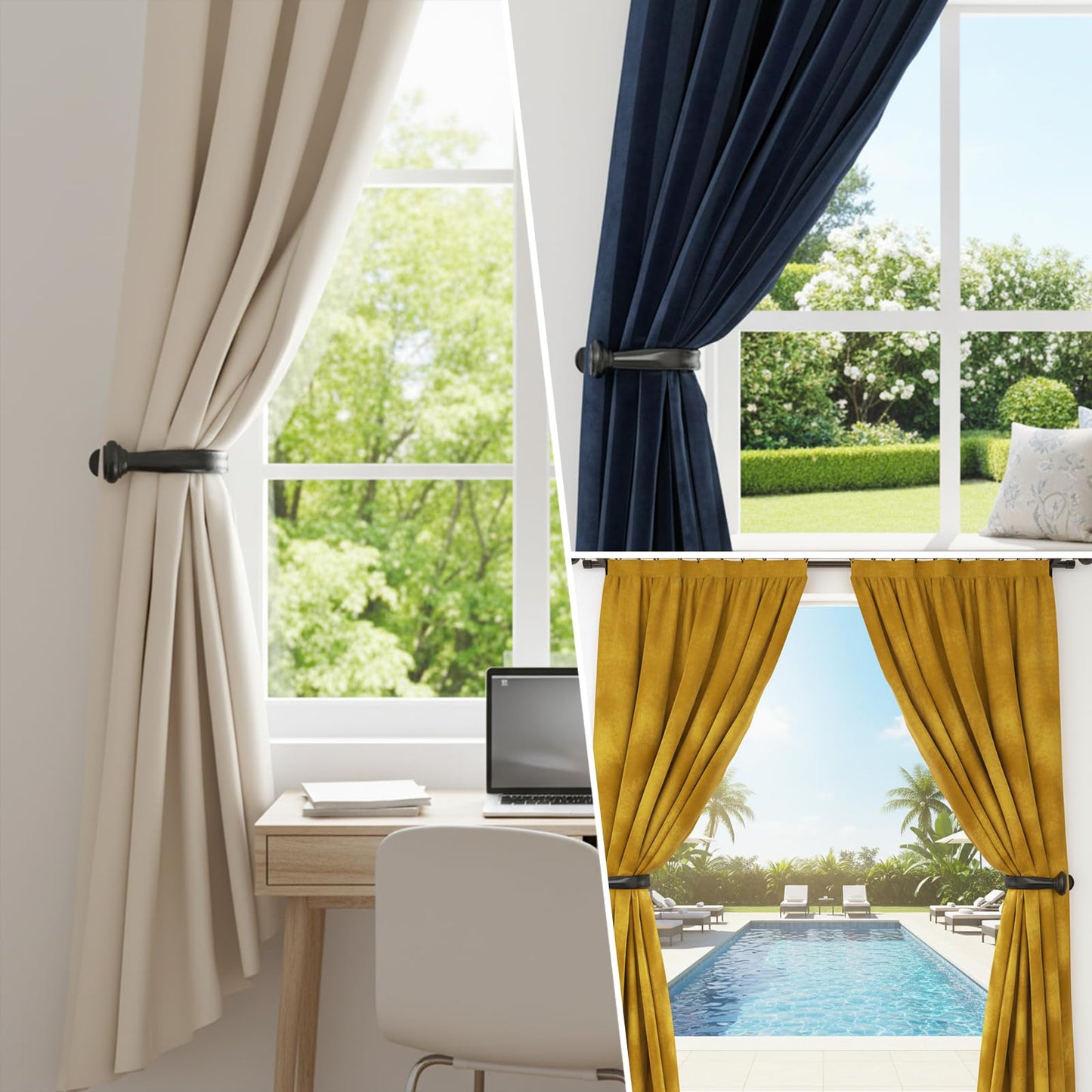 Primero Basics Black Curtain Tiebacks - Wall-Mounted Curtain Holdbacks, Elegant Curtain Hooks for Drapes, Curtain Holders for Wall, Tie Backs for Curtains, Modern Curtain Hooks,2 Pack