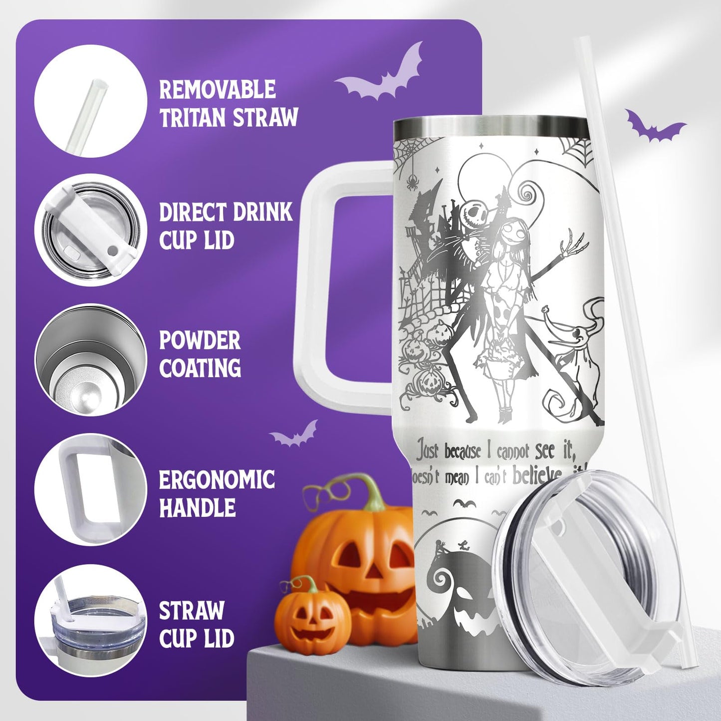 fat mummy Spooky Christmas Tumbler – 40 oz Laser Stainless Steel Mug with Handle – Nightmare Halloween Movie Cup Gifts for Fans of Dark Romance, Birthdays & Holidays