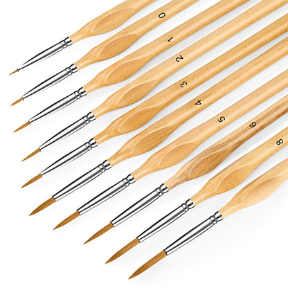 Miniature Paint Brushes, 10PC Fine Detail Paint Brush Set, Small Painting Brushes for Art, Crafts, Acrylic, Watercolor, Oil, Model, Face, Paint by Number, Figurine-Wood