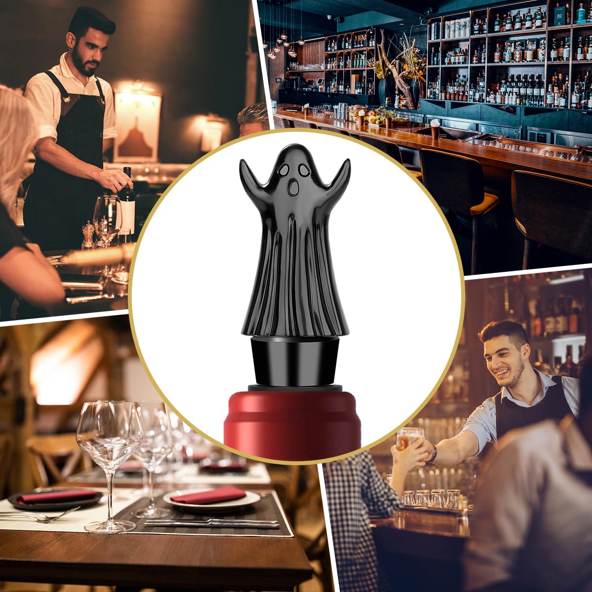 MR.BARWARE Ghost Wine Stopper – Spooky Gift for Men Women, Black Ghost-Shaped Bar Accessory with Gift Bag, Perfect for Halloween Birthday Fathers Day Christmas