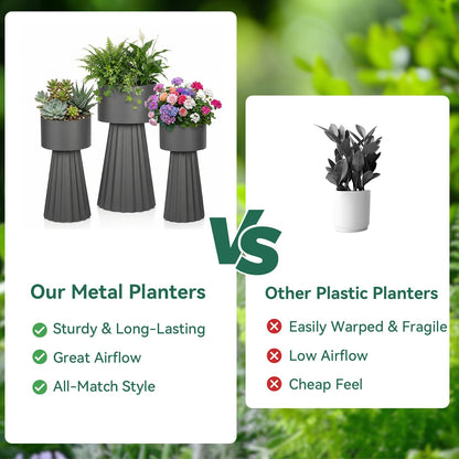 EVLIQUIL Tall Planters, Modern Iron Flower Pots Set of 3, Large Decor Plant Pots, Indoor & Outdoor for Porches, Patios and Courtyards